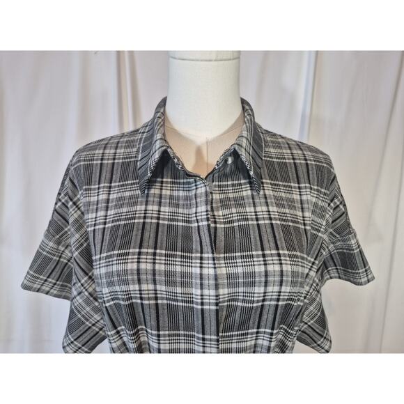 Alice + Olivia Lucette Gray Black Plaid Belted Shirt Dress Large - Picture 5 of 12
